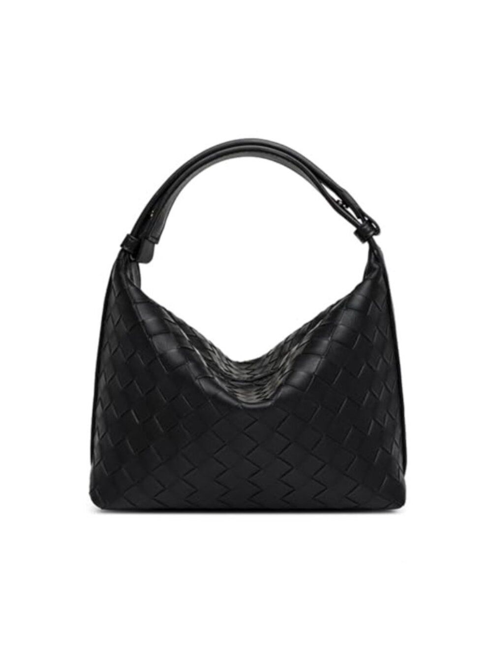 Woven Vegan Leather Shoulder Bag Top-Handle Handbag Spacious Interior